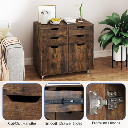 4 Drawer Dresser Chest with Doors and Universal Wheels