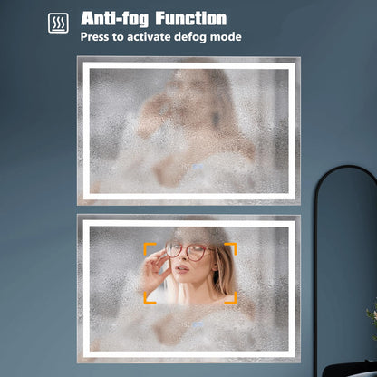 60 x 40/75 x 50 CM LED Wall Mounted Rectangle Mirror with 3-Color Dimmable Lights