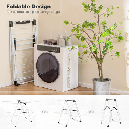 Foldable 2 level Laundry Drying Rack with Adjustable Wings and Clips