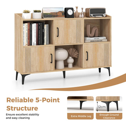 Sideboard Storage Cabinet Bookcase with 3 Doors and Open Compartments