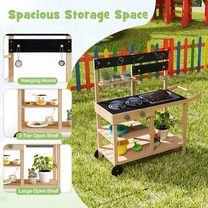 Mud Fir Wood Play Kitchen Kitchen with Wheels and Blackboard