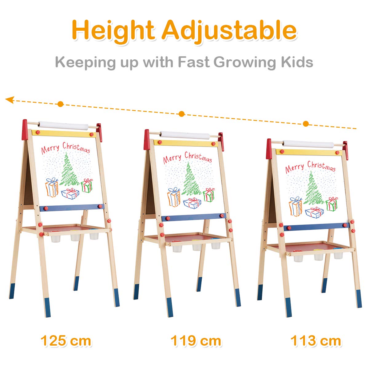 3 in 1 Wooden Kids Art Easel with Paper Roller