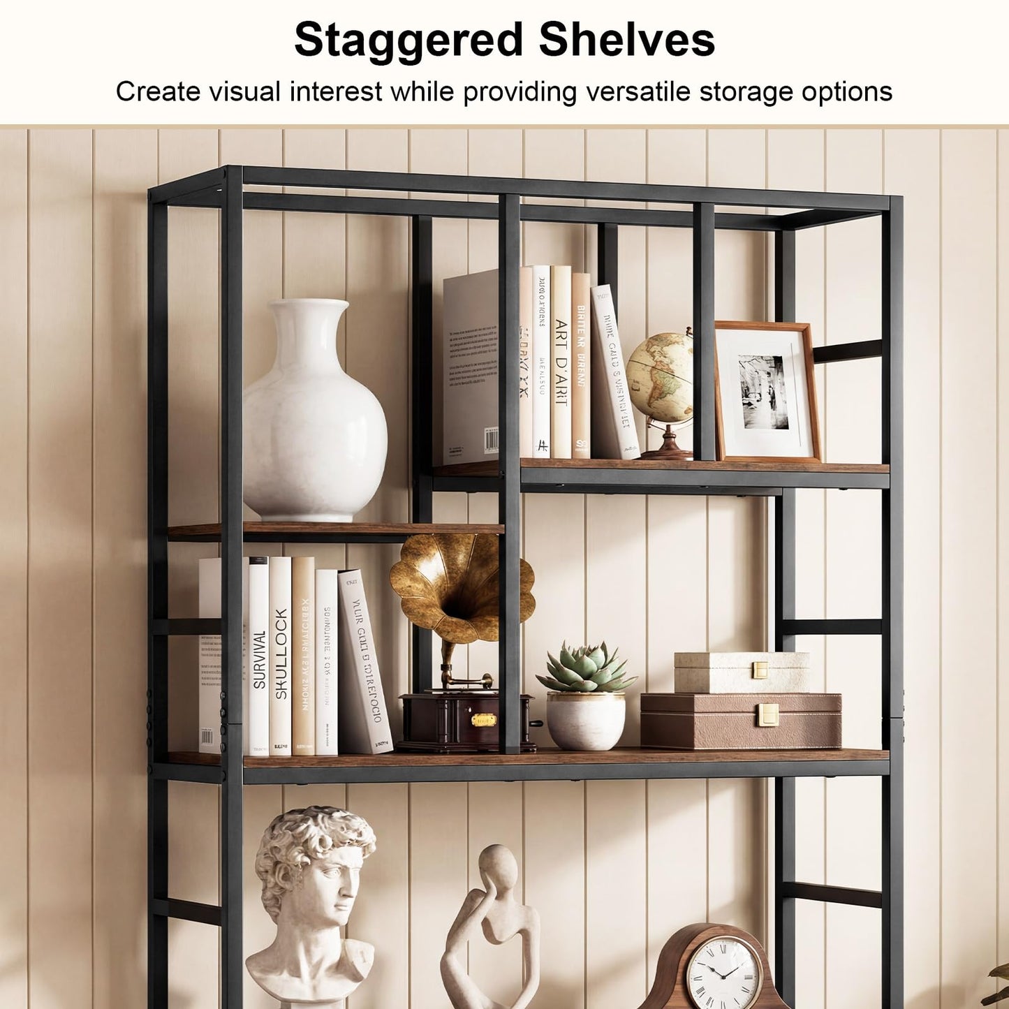 Bookshelf, Industrial Etagere Bookcase with Open Storage Shelves