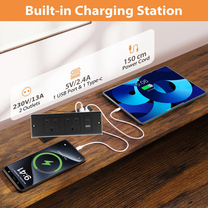 166CM Computer Desk with Charging Station, for Home Office, Study