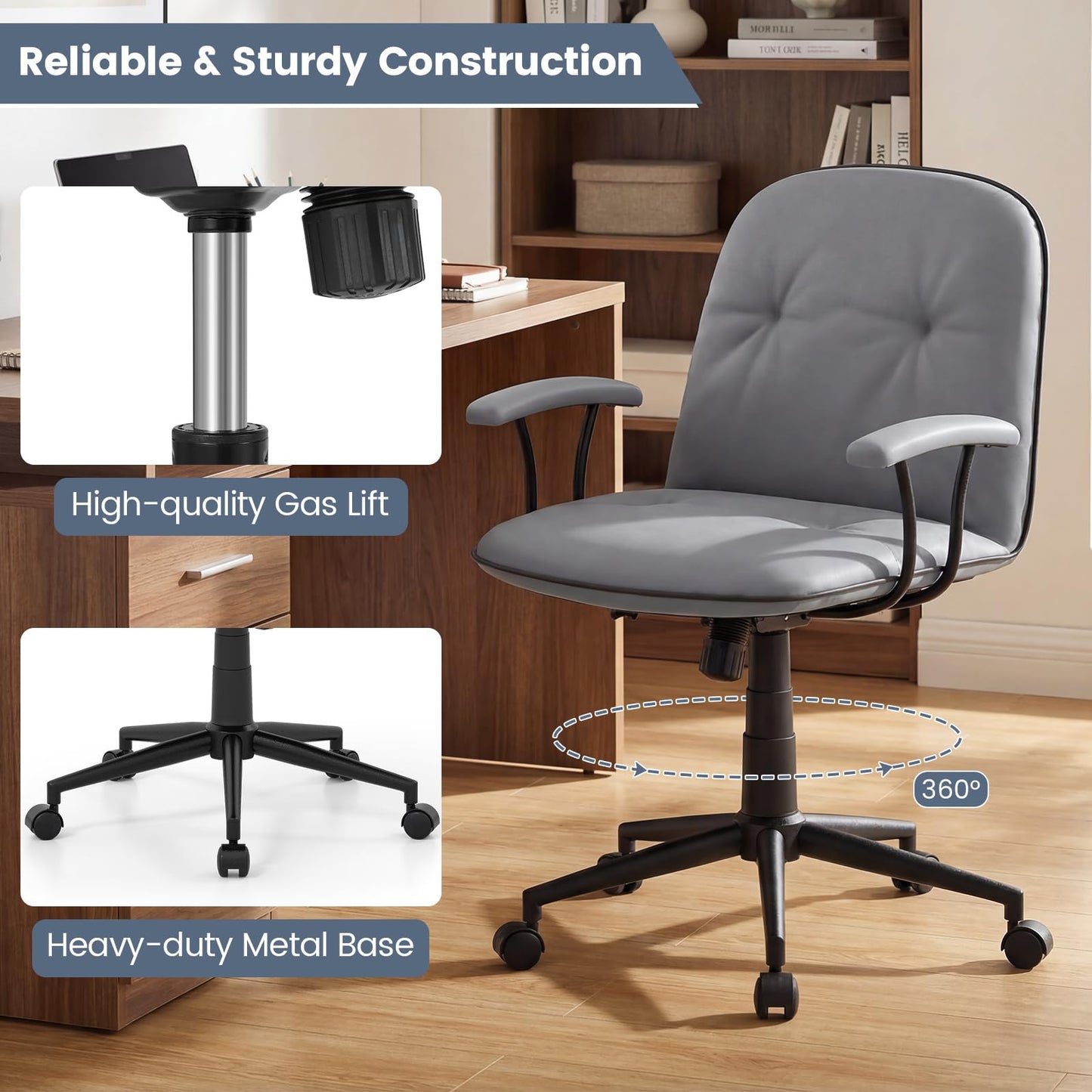 Home Office Office Chair, PU Leather Desk Chair with Rocking Function