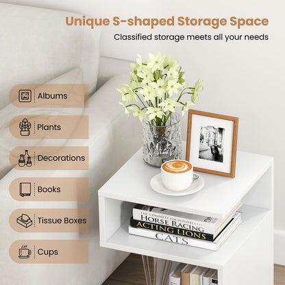 S-Shaped Side Table with 2 Open Compartments for Small Space