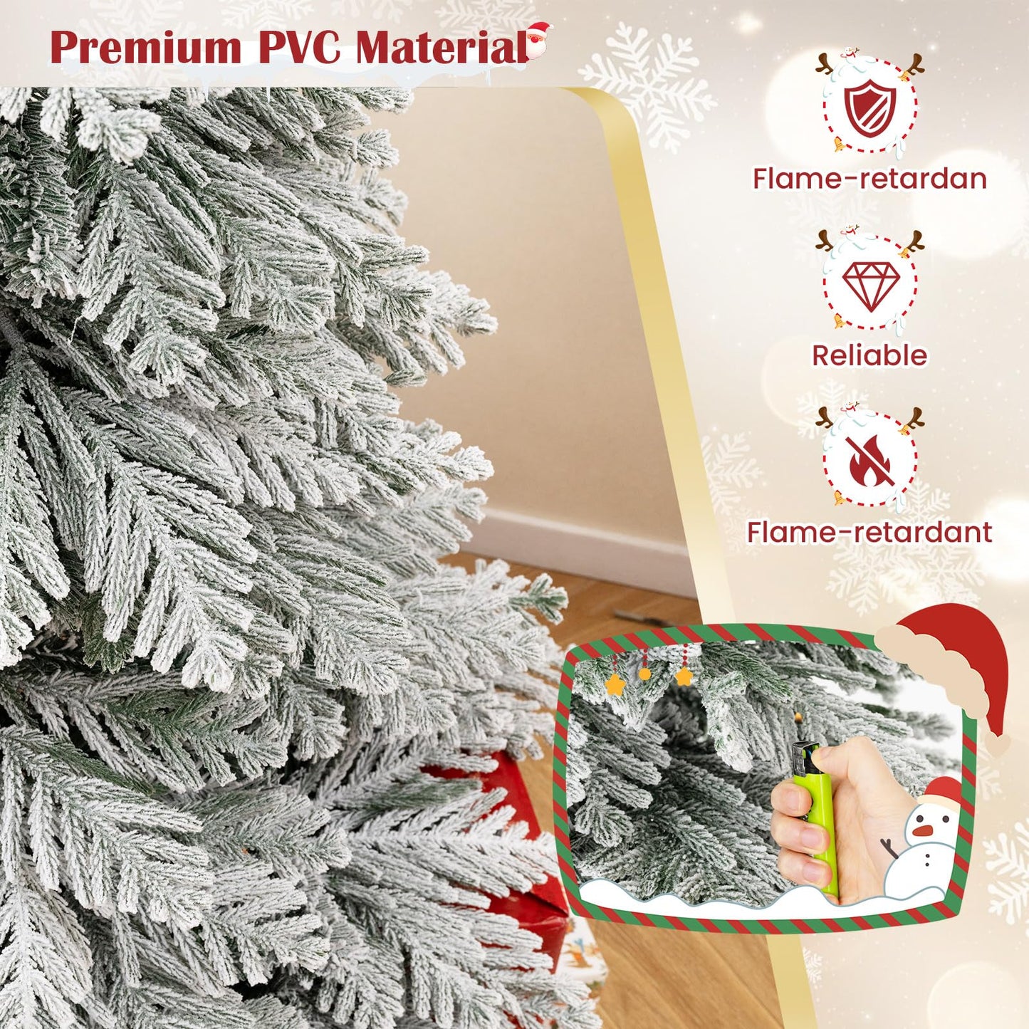 190CM Artificial Christmas Tree Hinged Holiday Tree with Lush Branch Tips