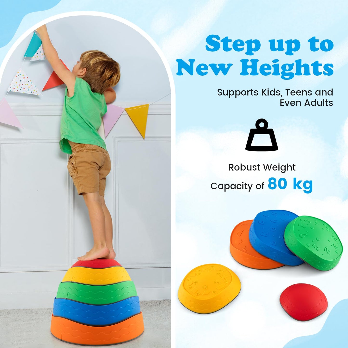 5Pcs Kids Stepping Stones Stackable Toddler River Stone Set
