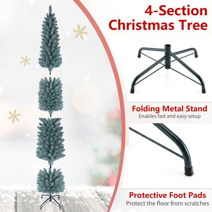 5FT/6FT/7FT Green Pencil Slim Christmas Tree, Traditional Artificial Pine Xmas Tree