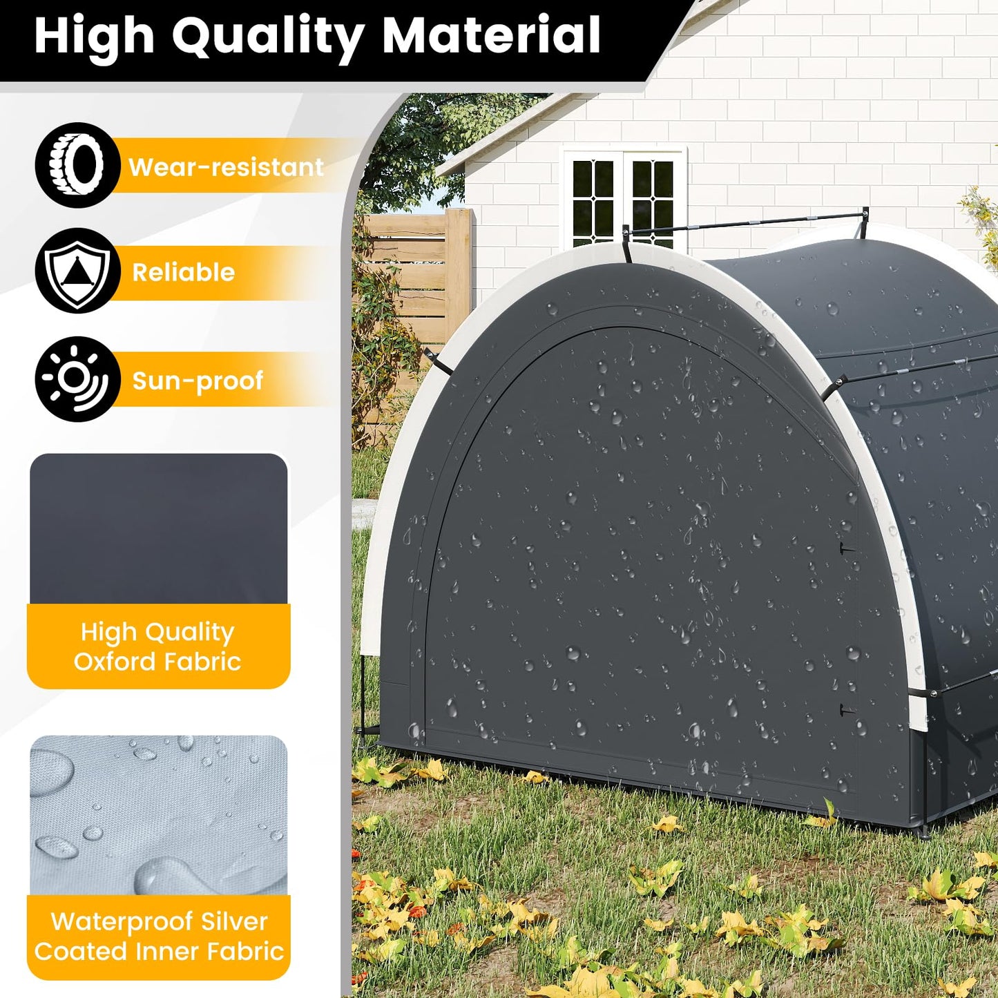 Bike Storage Shed Tent, Waterproof Anti-UV Garden Shed with Silver-coated Fabric