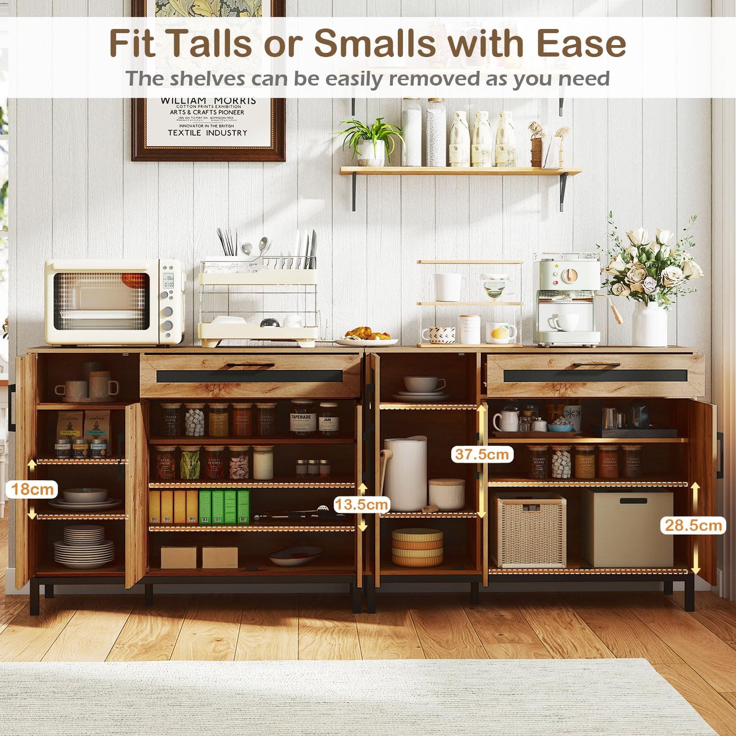 Storage Cabinet, Wooden Buffet Sideboard with Drawer, Doors, Removable Shelves