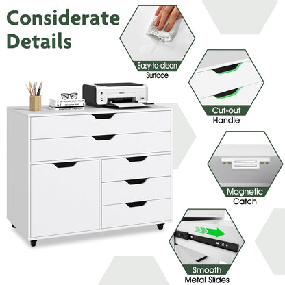 5-Drawer Chest with Door Mobile Chest of Drawers with 5 Casters