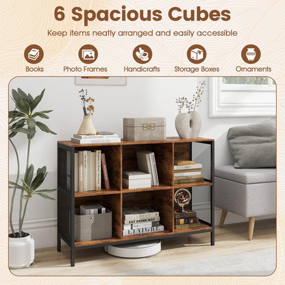 6 Cube Storage Bookcase, Wooden Freestanding Bookshelf Side Cabinet