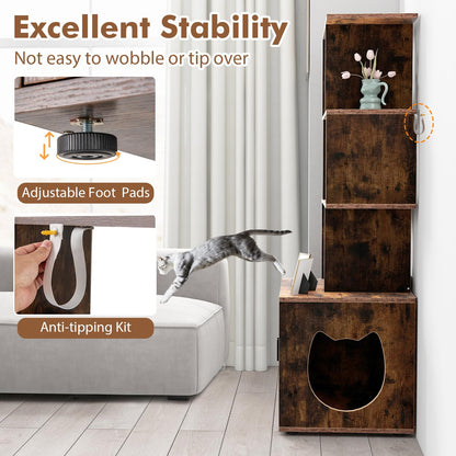 2 in 1 Hidden Cats Washroom Furniture with 3 Storage Shelves