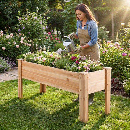 Wooden Raised Garden Bed, Elevated Vertical Planter with Drainage Holes