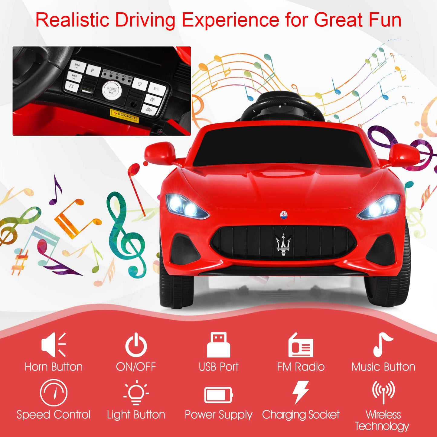 12V Electric Kids Ride On Car for 3+ Years Old Boys Girls