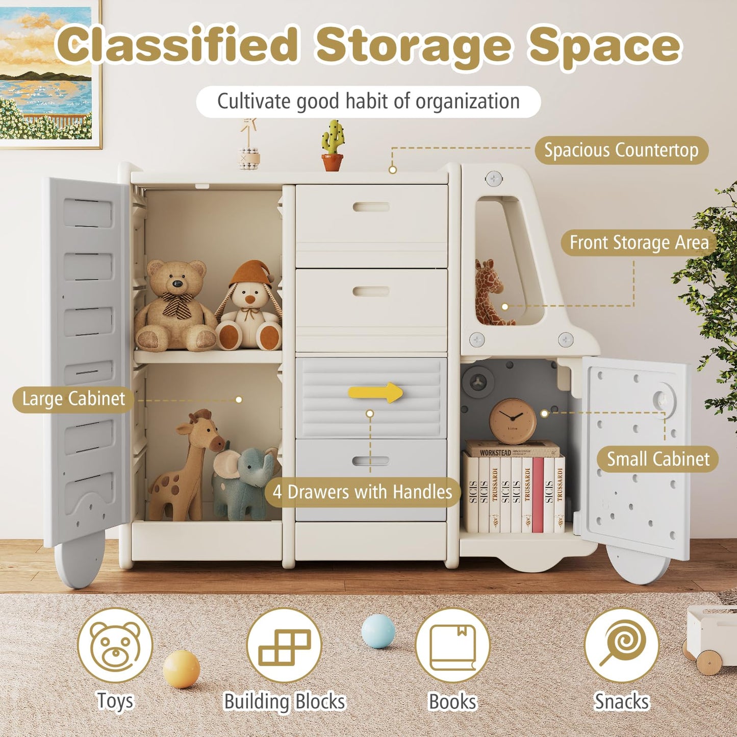 Kids Toy Storage Organizer with 4 Pull-out Drawers