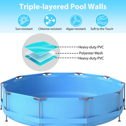 10/12 Feet Round Outdoor Framed Pool Set with Filter Pump