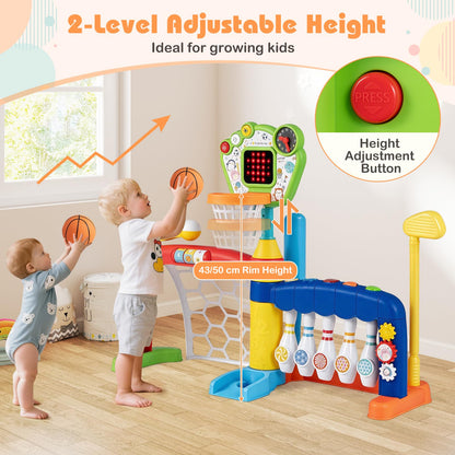 Basketball Hoop Set, 5 in 1 Toddler Basketball Bowling Baseball Soccer Golf Activity Center