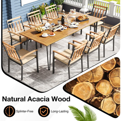 Outdoor Dining Table Acacia Wood Kitchen Table with Metal Legs