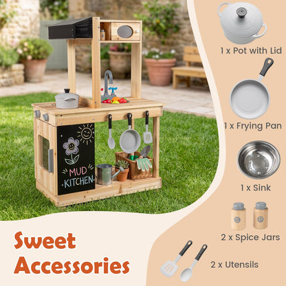 Kids Mud Kitchen with Stoves, Sink, Faucet, Cooking Accessories