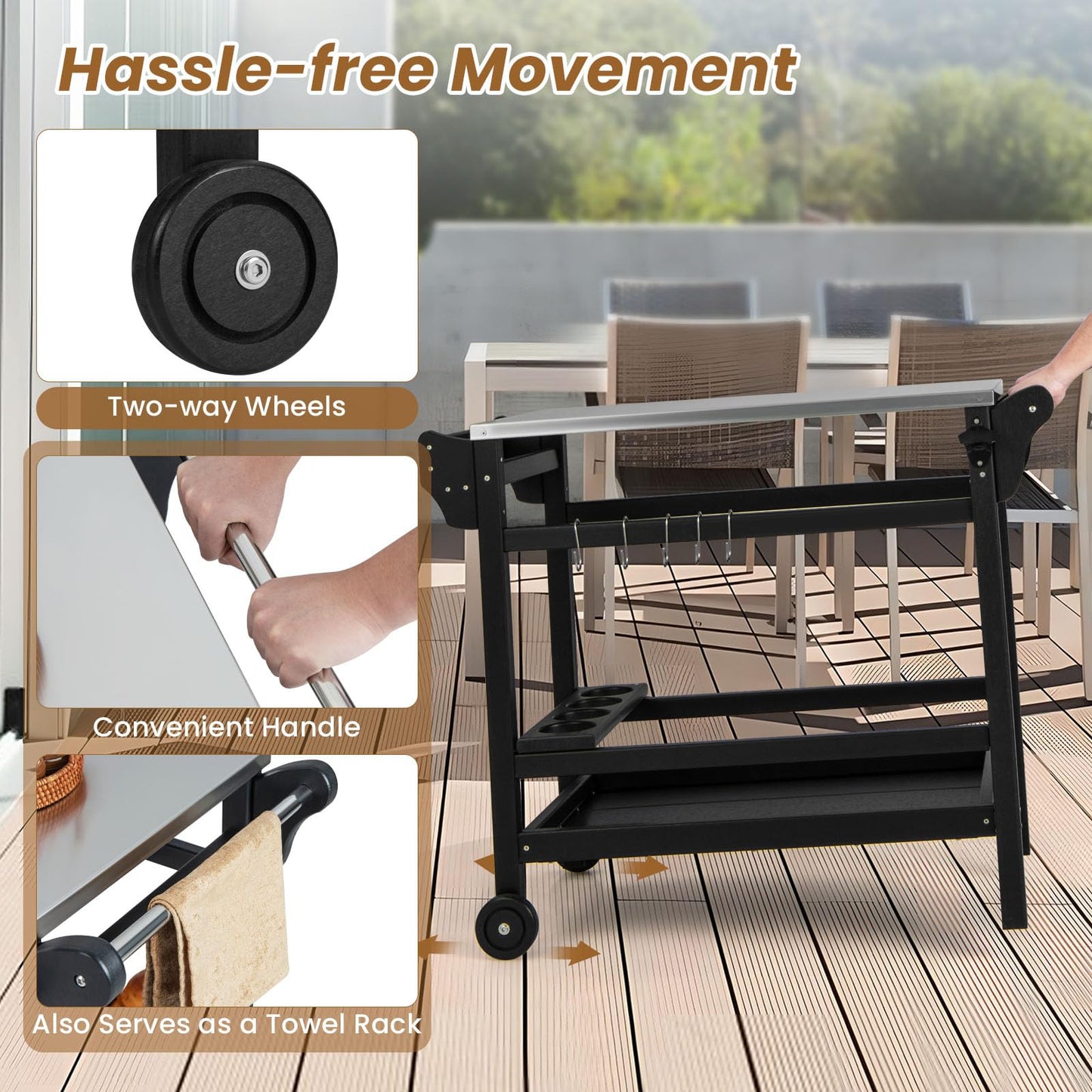 Movable Outdoor Dining Cart HDPE Pizza Oven Stand Table