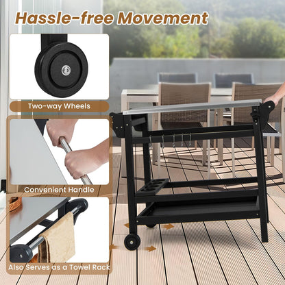 Movable Outdoor Dining Cart HDPE Pizza Oven Stand Table