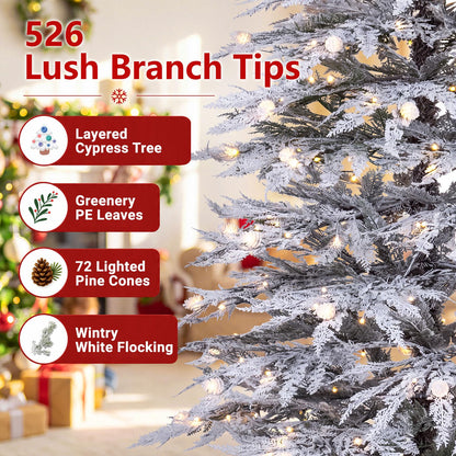 6 FT Artificial Christmas Tree, Flocked Hinged Xmas Tree