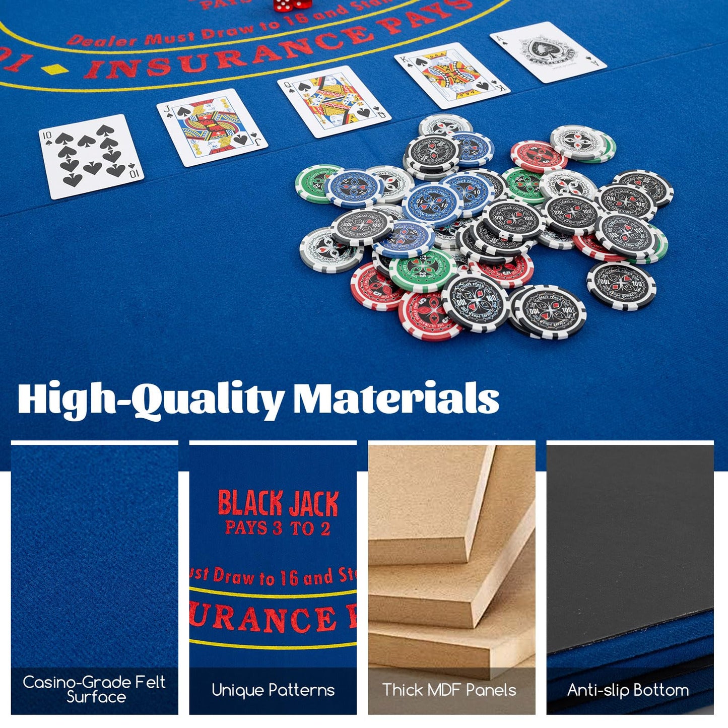 120CM 8-Player Foldable Poker Table Top with Carrying Bag