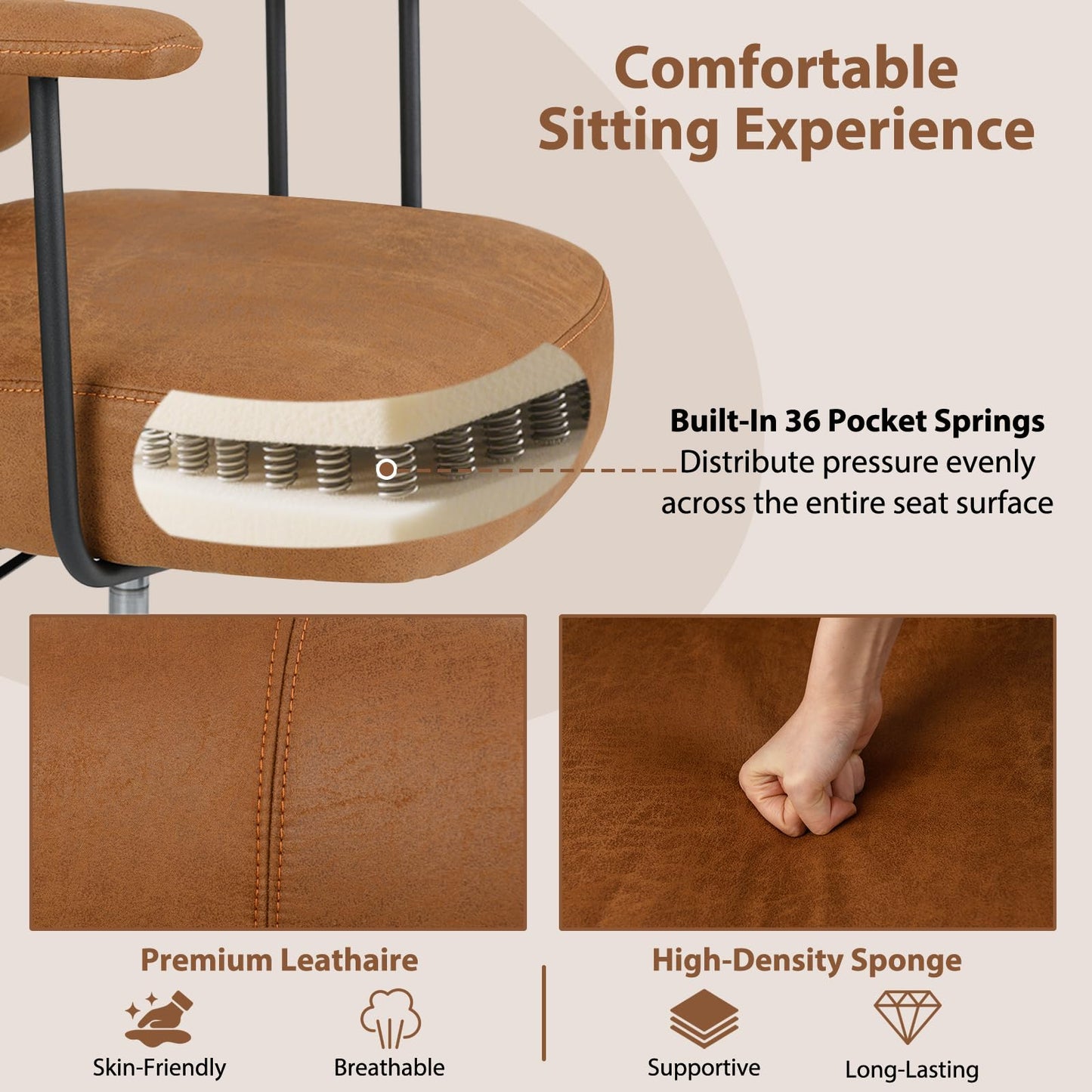 Ergonomic Office Chair with Adjustable Headrest and Spring Cushion Seat