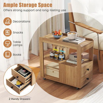 Narrow Bedside Table with 2 Drawers for Small Space