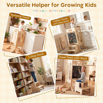 Toddler Step Stool Foldable Standing Tower with Anti-tip Feet