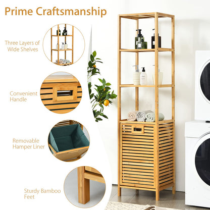 Bathroom Tilt-out Laundry Hamper Organizer with 3-Tier Storage Shelves
