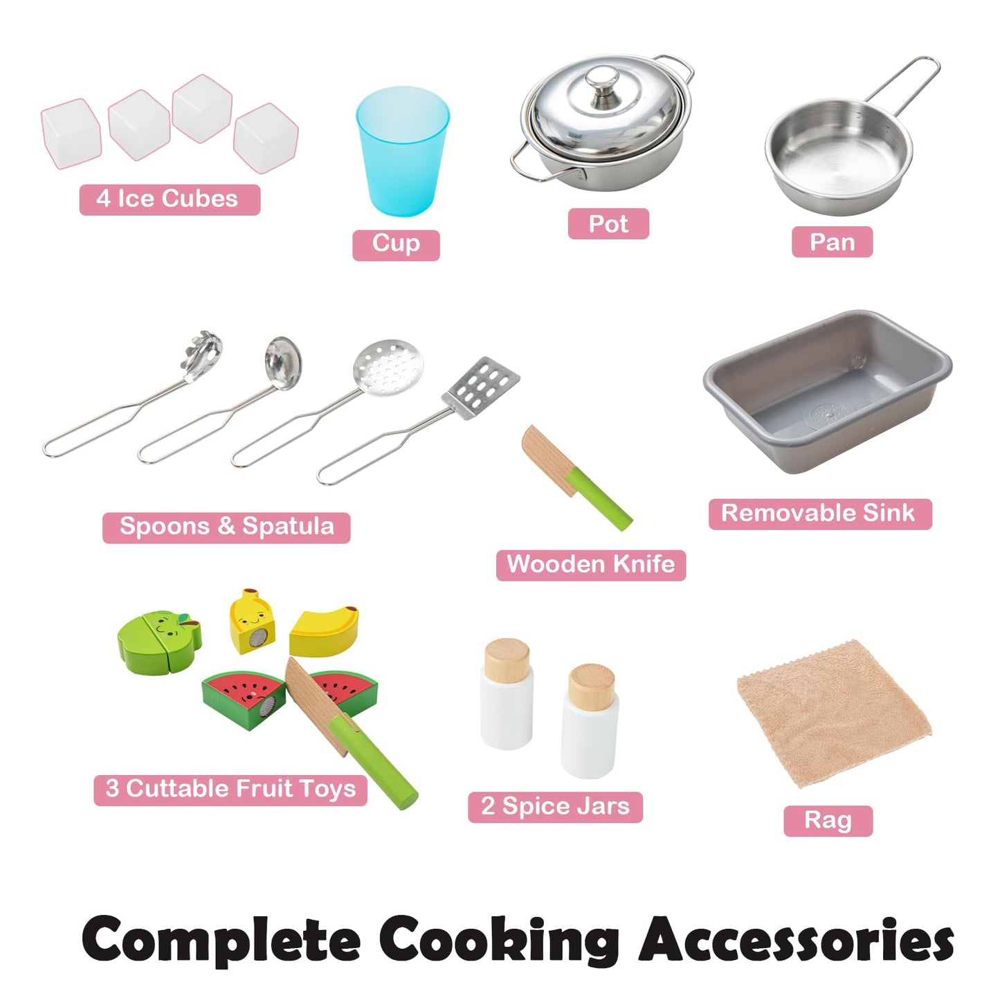 Wooden Kids Play Kitchen Set with Microwave Stoves Oven