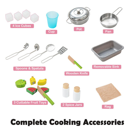 Wooden Kids Play Kitchen Set with Microwave Stoves Oven
