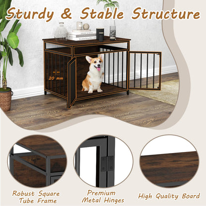 Wooden Dog Cage with Lockable Doors & Hollow Top