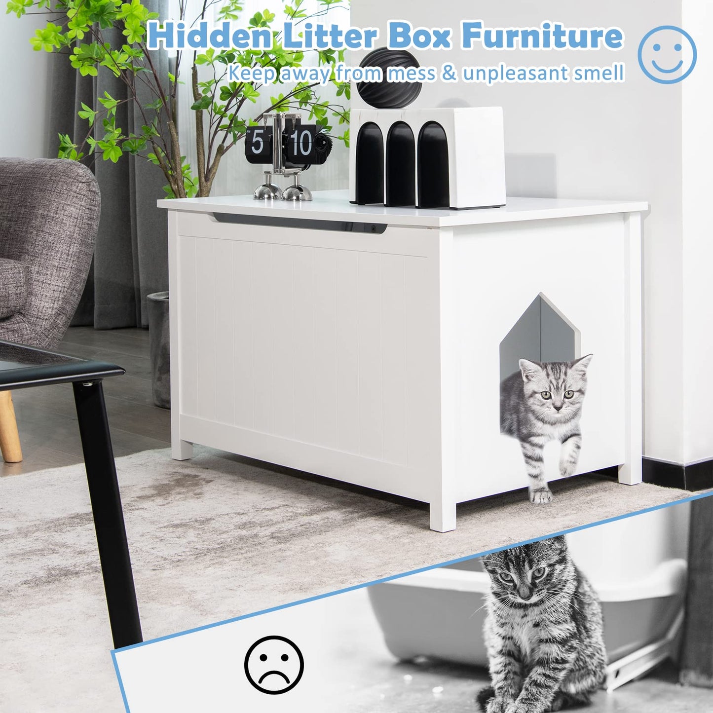 Wooden Cat Litter Box Enclosure with Top Opening