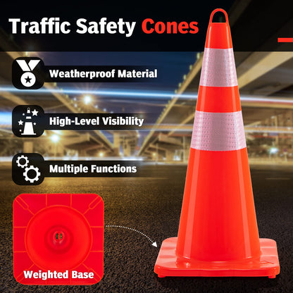 10/12 Pack 69cm Traffic Cones, Self Weighted Orange Road Safety Cones with Reflective Collars