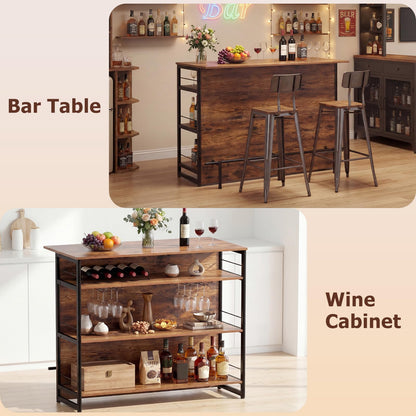 2-in-1 Home Bar Unit with 4 Shelves and Glass Holders and Wine Racks