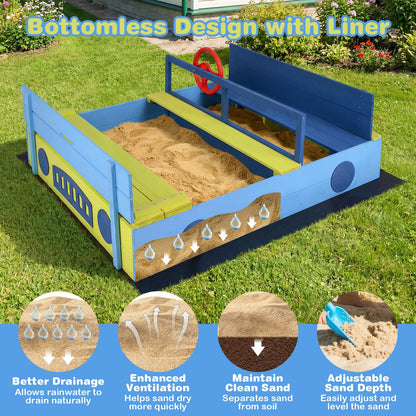 Sandpit Sandpit with Bench Folding Lid and Sandpit Liner Fir Wood Sandpit