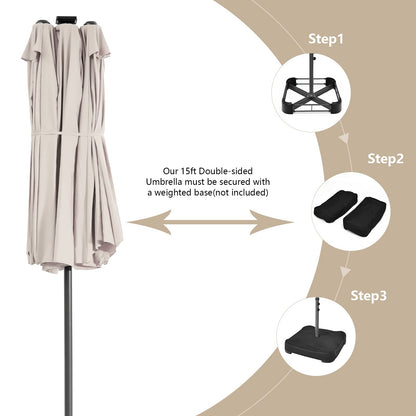 460 cm Twin Patio Umbrella with 48 LED Lights and Auto-Charging Solar Panel