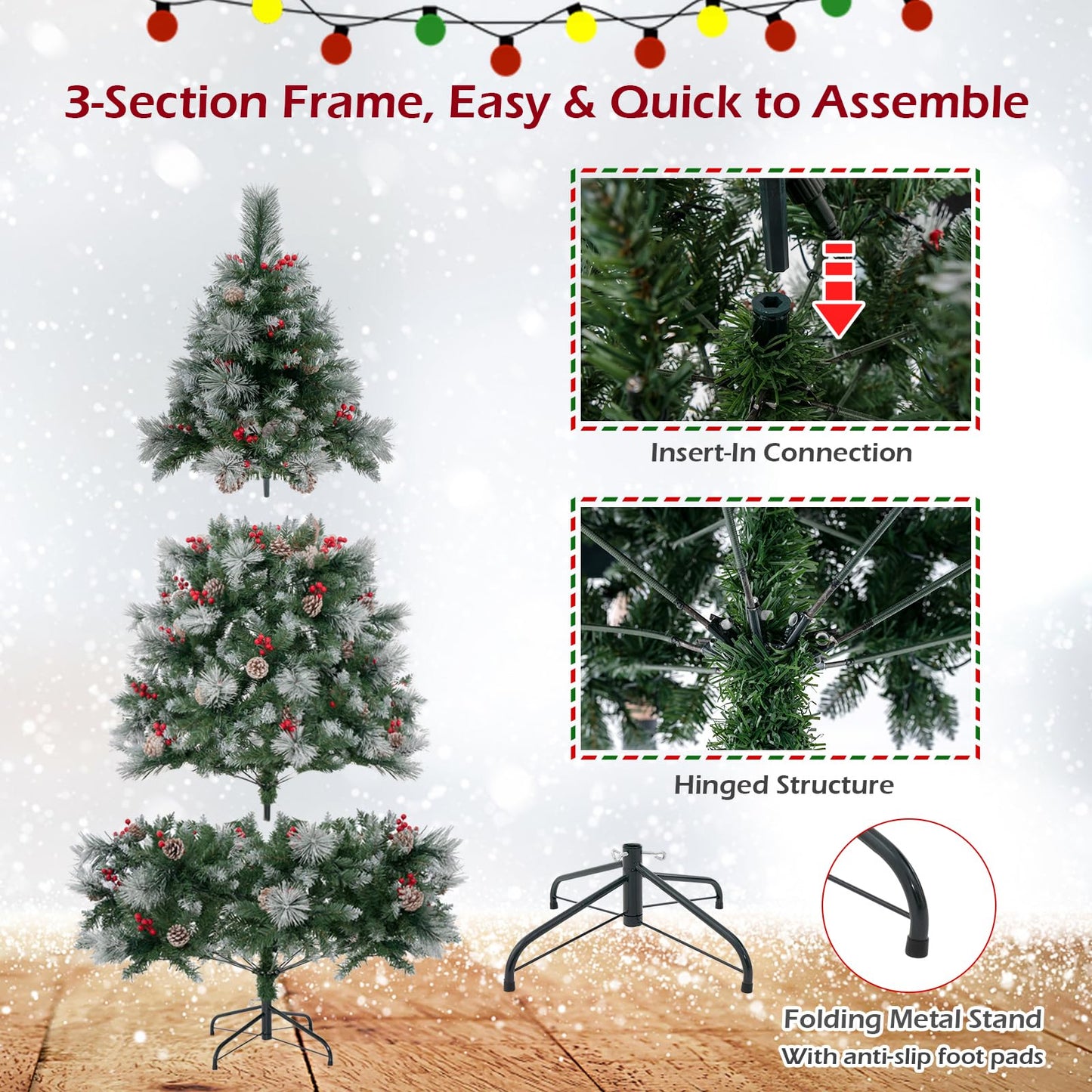 185/215cm Pre-Lit Artificial Christmas Tree with 11 Lighting Modes and 350 LED Lights