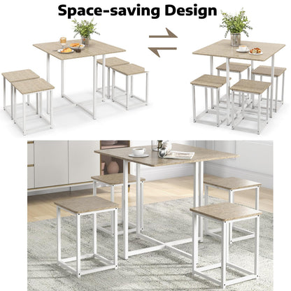GiantexUK Dining Table with 4 Stools, 4-Person Industrial Table and Stool Set