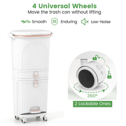 Recycling Bins, 42L Trash Can Garbage Bin with 3 Compartments