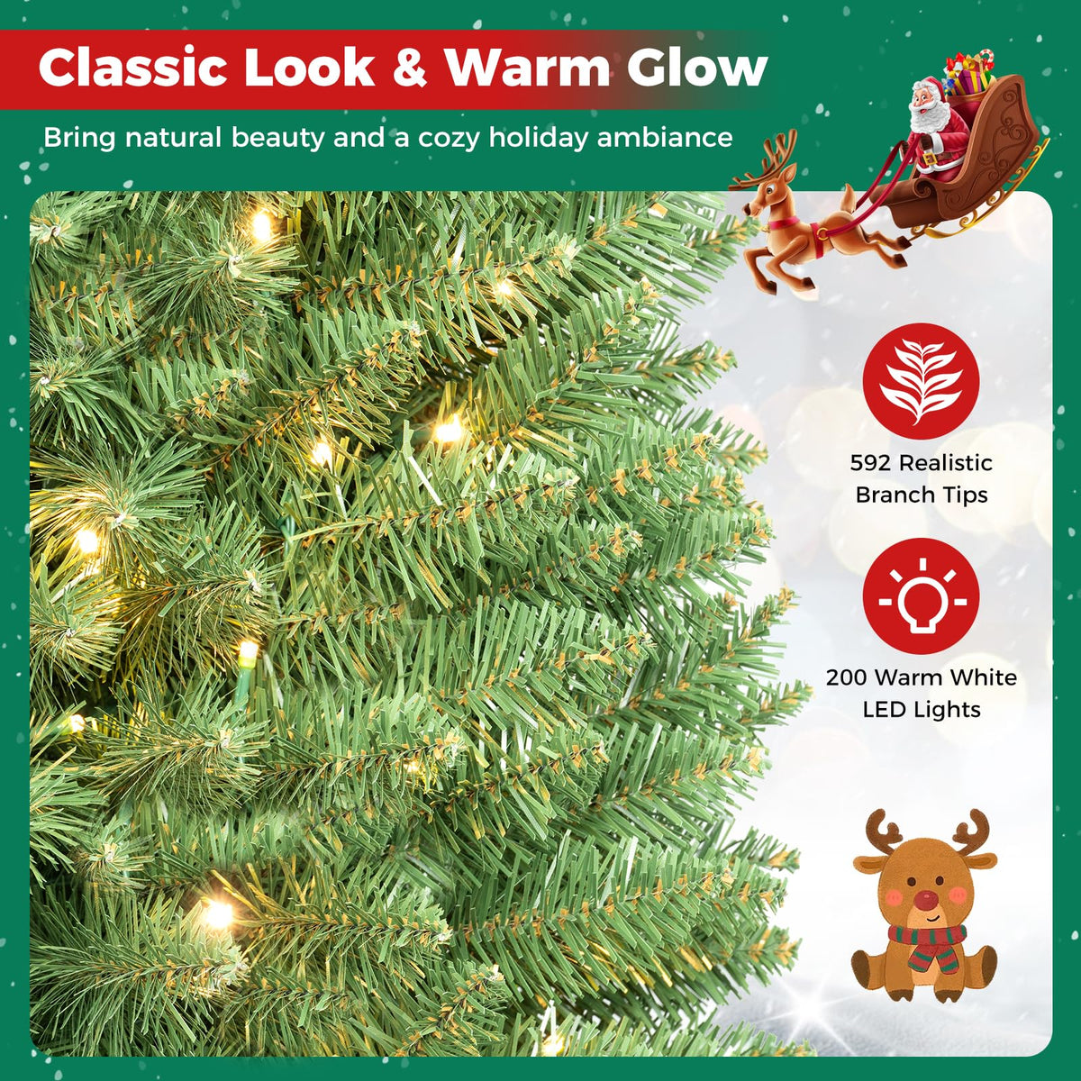 7FT Pre-Lit Artificial Christmas Tree, Slim Pencil Xmas Tree
