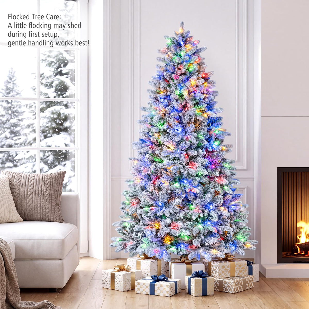 6 FT Half Artificial Christmas Tree, Snow-Flocked Hinged Xmas Tree