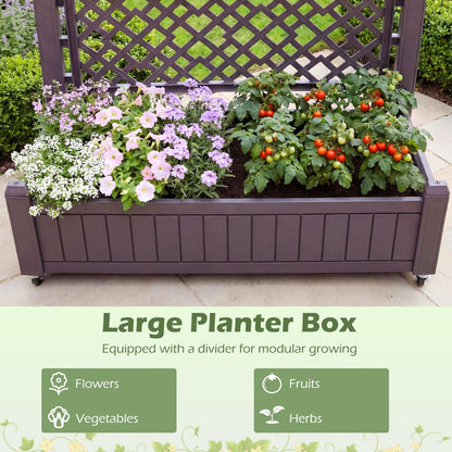 Raised Garden Bed with Trellis, Mobile Planter Box with Drainage Plug & Gauge