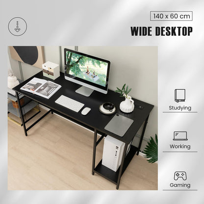 140 x 60 CM Computer Desk with Charging Station Home Office PC Desk with 4 Power Outlets and 2 USB Ports