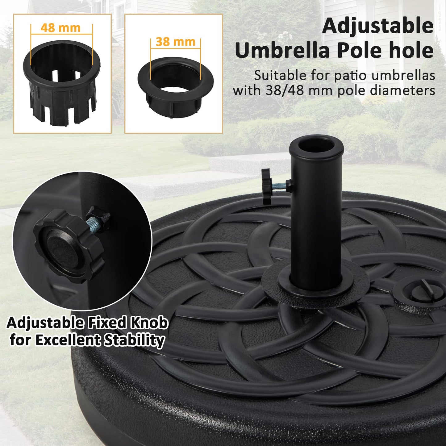 46KG Water and Sand Fillable Umbrella Stand with Built-in Handle