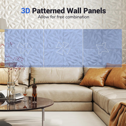 20-Pack 3D Wall Panels with Decorative Diamond Patterns